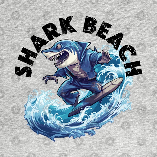 Shark Surfing - Shark Beach (Black Lettering) by VelvetRoom